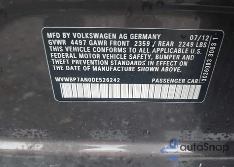 2013 Volkswagen Cc 2.0T Sport Plus из США, поврежденный, VIN WVWBP7AN0DE526242